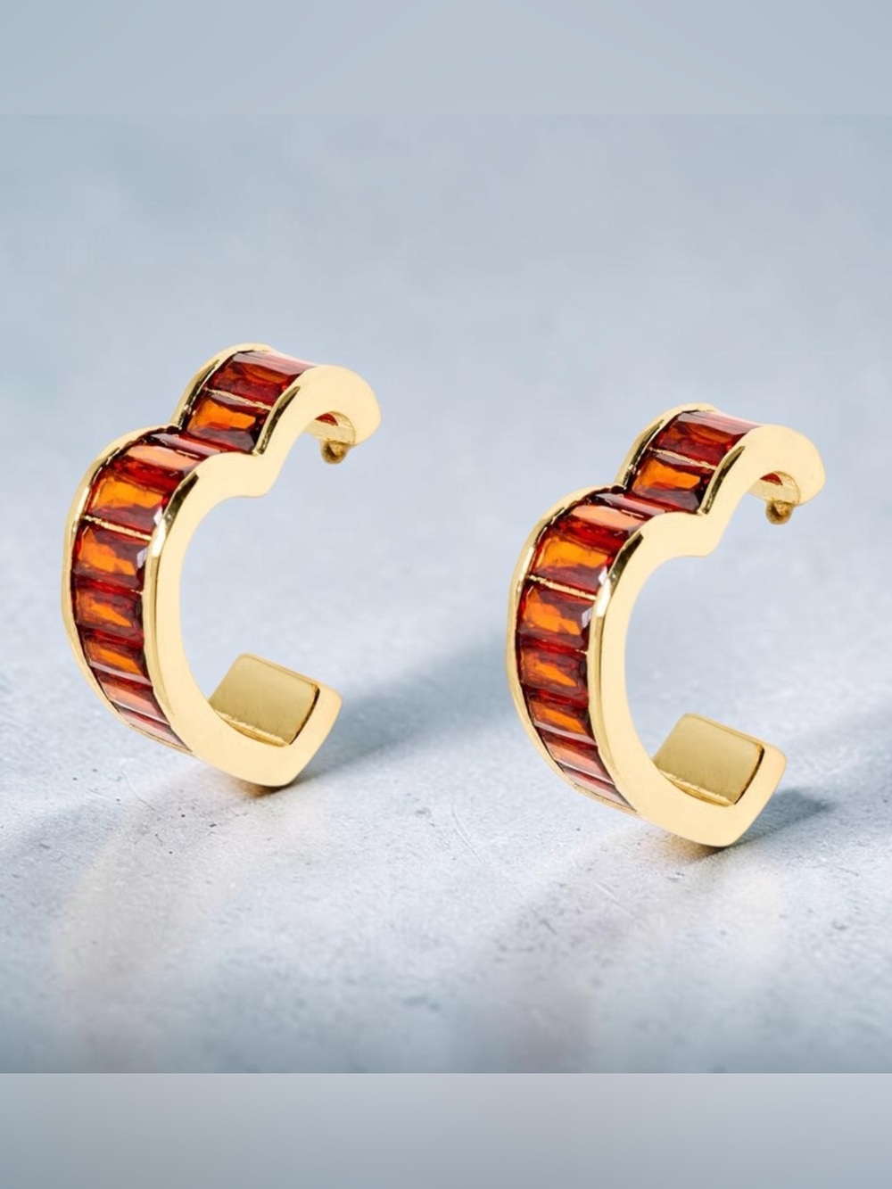 Oliver Bonas Eileen Baguette Stone Heart Hoop Earrings